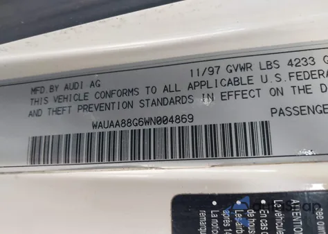 1998 Audi Cabriolet из США, поврежденный, VIN WAUAA88G6WN004869